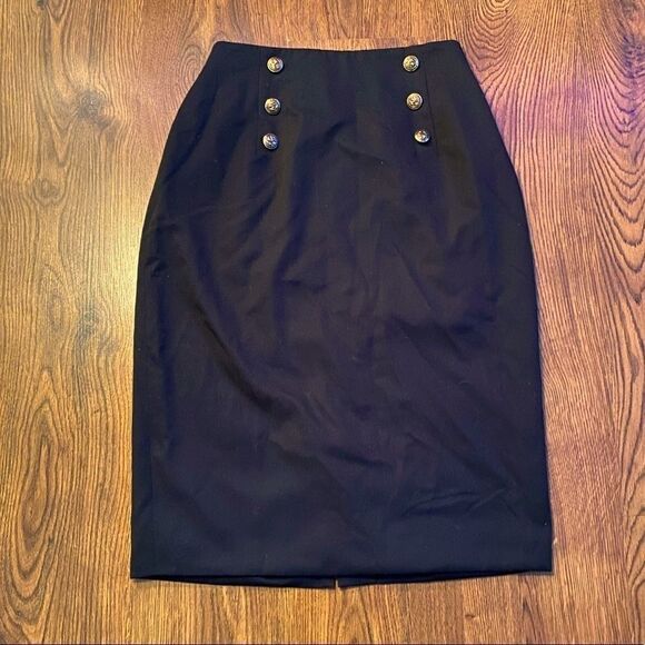 🌹 Lauren Jeffries 🌹 Vintage Black Knee Length Skirt With Gold Deco Buttons - Picture 16 of 16